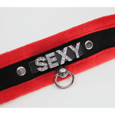Diamante Sexy Fluffy Bondage Collar by Love In Leather