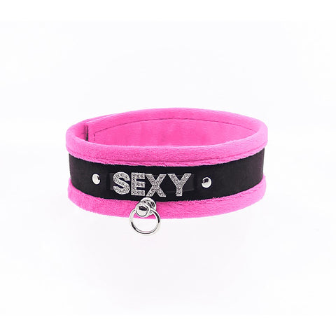 Diamante Sexy Fluffy Bondage Collar by Love In Leather