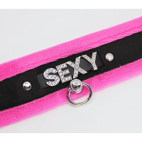 Diamante Sexy Fluffy Bondage Collar by Love In Leather