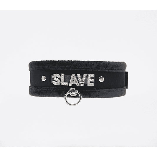 Diamante Slave Fluffy Fetish Collar by Love In Leather