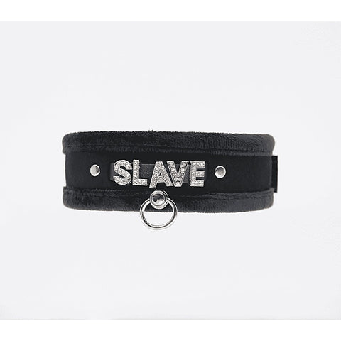 Diamante Slave Fluffy Fetish Collar by Love In Leather