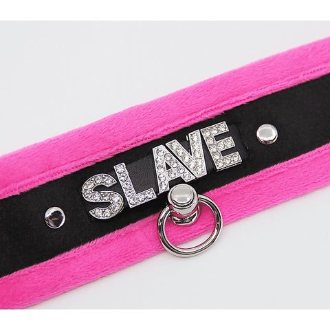 Diamante Slave Fluffy Fetish Collar by Love In Leather