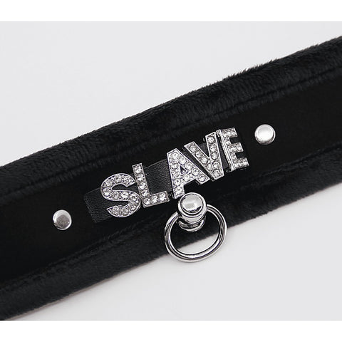 Diamante Slave Fluffy Fetish Collar by Love In Leather