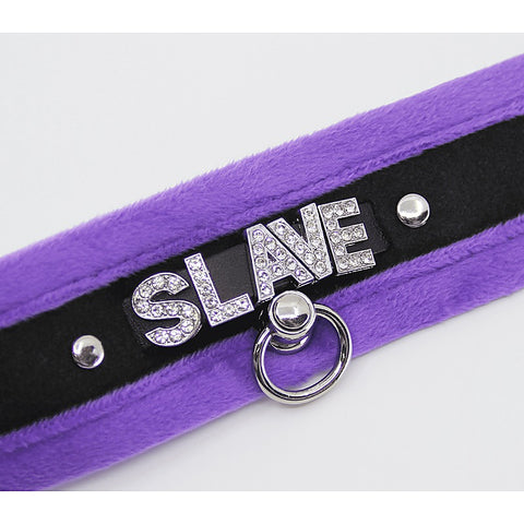 Diamante Slave Fluffy Fetish Collar by Love In Leather