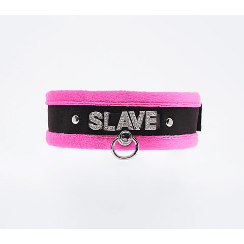 Diamante Slave Fluffy Fetish Collar by Love In Leather