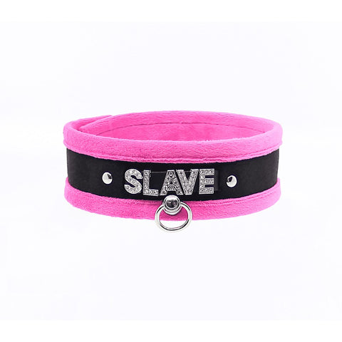 Diamante Slave Fluffy Fetish Collar by Love In Leather