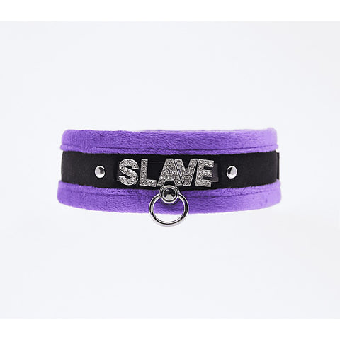 Diamante Slave Fluffy Fetish Collar by Love In Leather