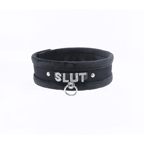 Diamante Slut Fluffy Fetish Collar by Love In Leather