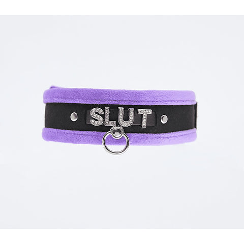 Diamante Slut Fluffy Fetish Collar by Love In Leather