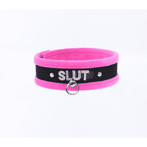 Diamante Slut Fluffy Fetish Collar by Love In Leather