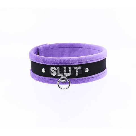 Diamante Slut Fluffy Fetish Collar by Love In Leather