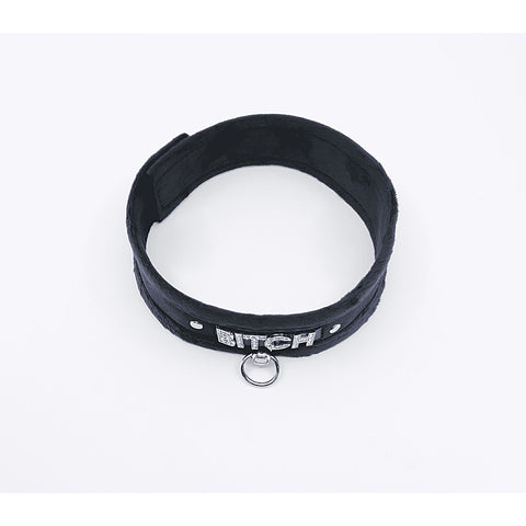 Diamante Bitch Fluffy Bondage Collar by Love In Leather