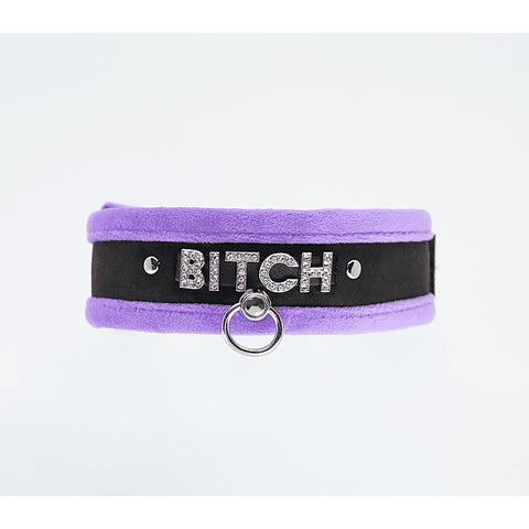 Diamante Bitch Fluffy Bondage Collar by Love In Leather