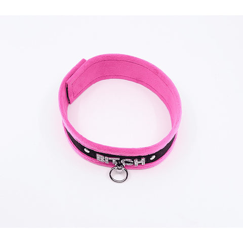 Diamante Bitch Fluffy Bondage Collar by Love In Leather