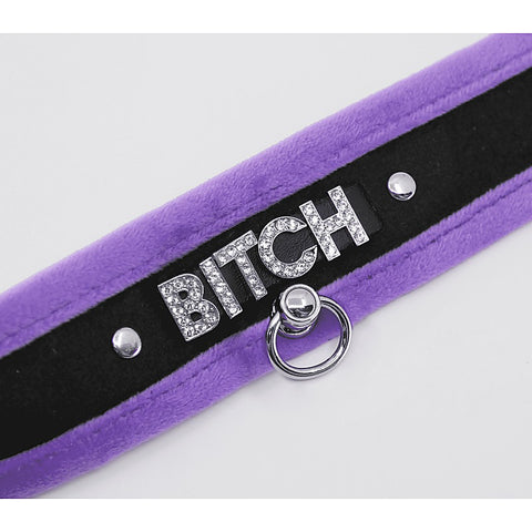 Diamante Bitch Fluffy Bondage Collar by Love In Leather