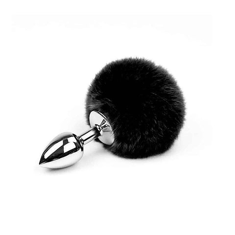Faux Fur Bunny Tail Butt Plug Black by Love In Leather