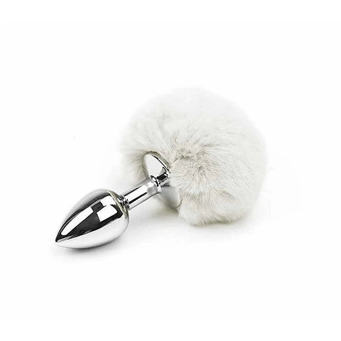 Faux Fur Bunny Tail Anal Plug White by Love In Leather