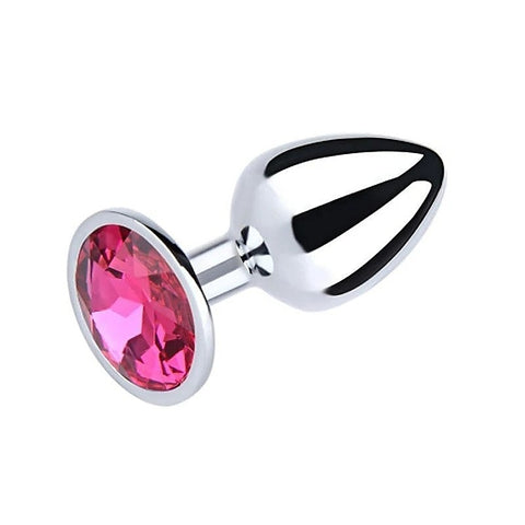 Metal Anal Plug With Round Gem Pink by Love In Leather