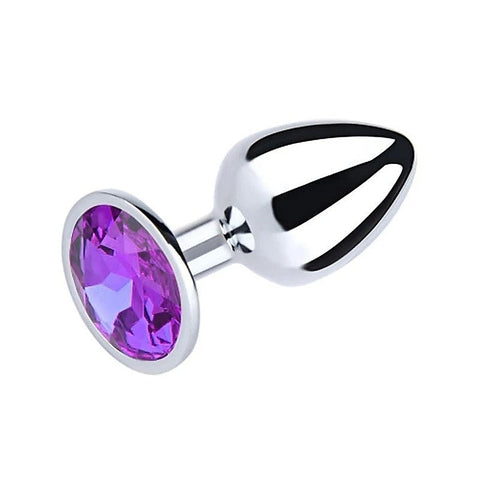 Metal Butt Plug With Round Gem Purple by Love In Leather