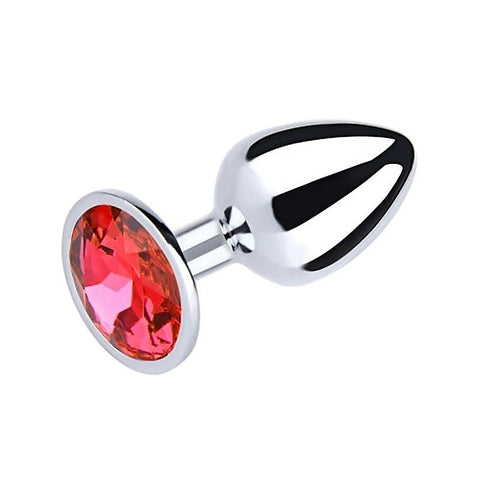 Metal Anal Plug With Round Gem Red by Love In Leather