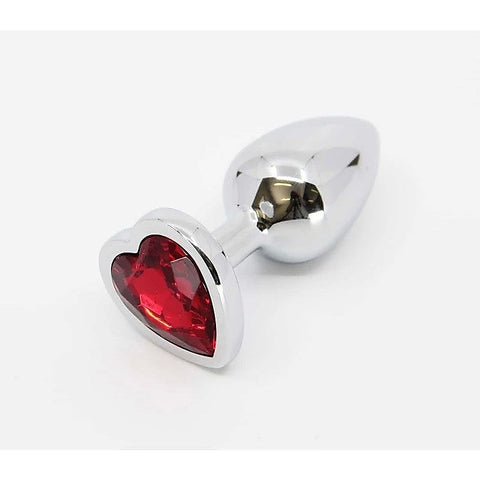 Metal Anal Plug With Round Gem Red by Love In Leather
