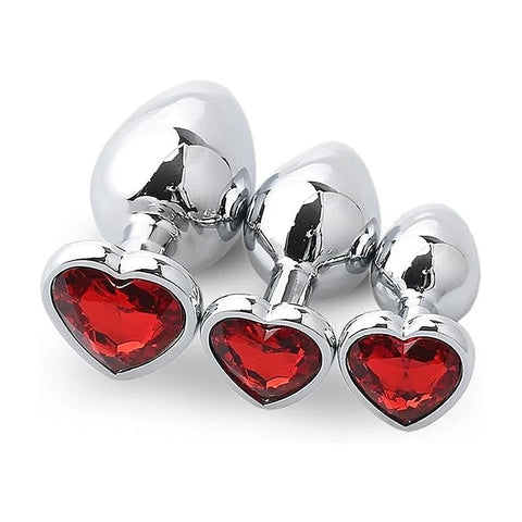 Metal Anal Plug With Round Gem Red by Love In Leather