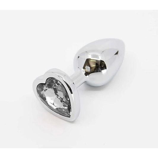 Metal Anal Plug With Heart Gem Clear by Love In Leather