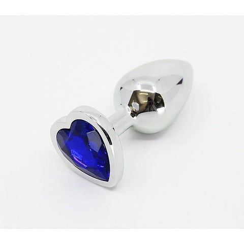 Metal Anal Plug With Heart Gem Blue by Love In Leather