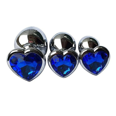Metal Anal Plug With Heart Gem Blue by Love In Leather