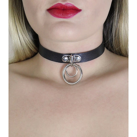 Double Ring Faux Leather Choker by Love In Leather