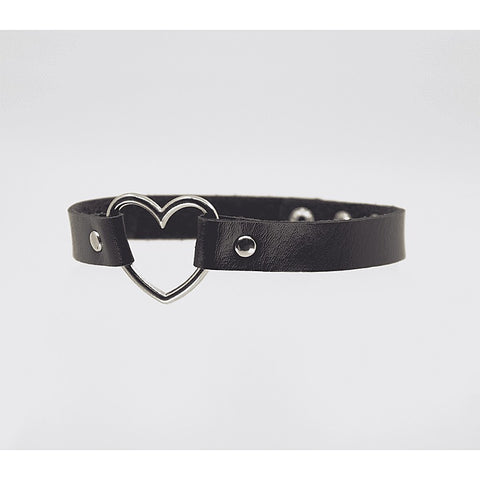 Heart Ring Faux Leather Fetish Choker by Love In Leather