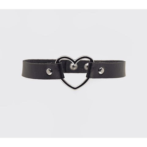 Heart Ring Faux Leather Fetish Choker by Love In Leather