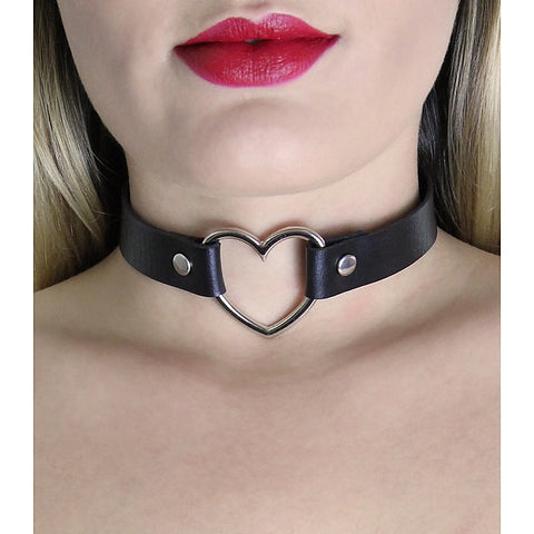 Heart Ring Faux Leather Fetish Choker by Love In Leather