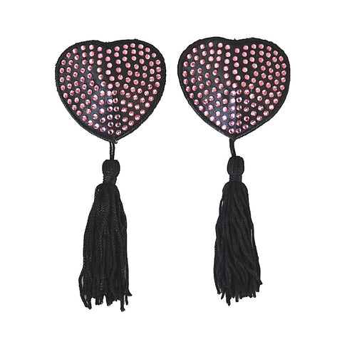Heart Shape Rhinestone Nipple Tassels by Love In Leather