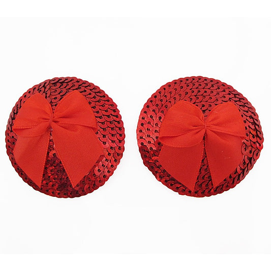 Round Sequin Nipple Pasties With Bow by Love In Leather