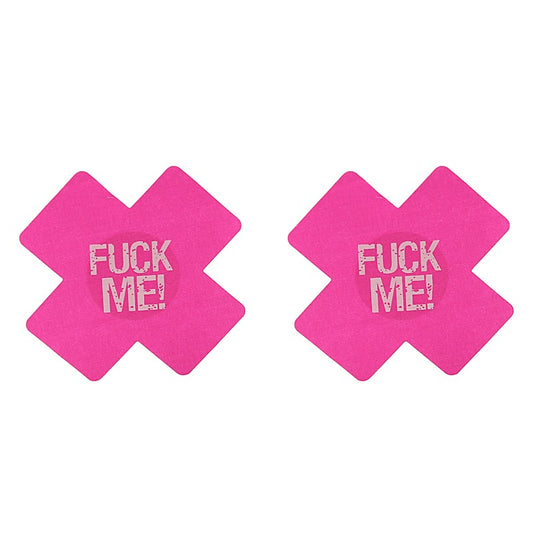Fuck Me Satin Cross Nipple Pasties by Love In Leather