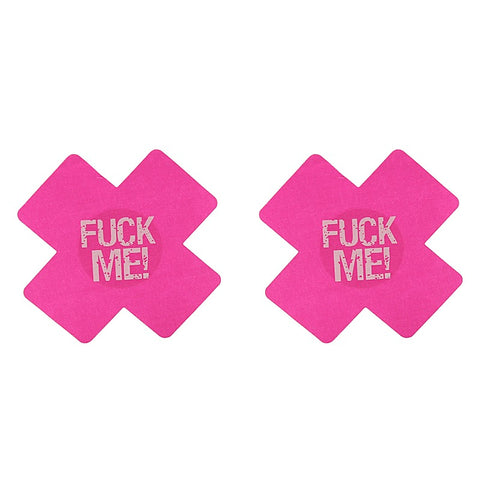 Fuck Me Satin Cross Nipple Pasties by Love In Leather