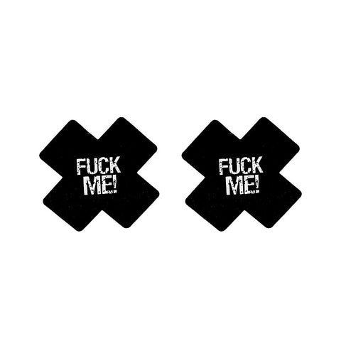 Fuck Me Satin Cross Nipple Pasties by Love In Leather