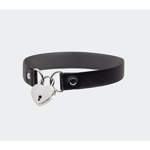 Heart Padlock Faux Leather Choker by Love In Leather
