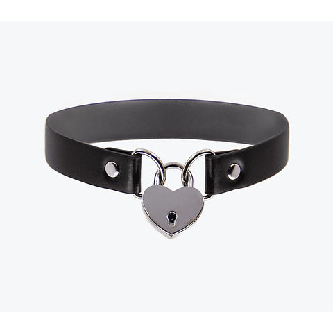 Heart Padlock Faux Leather Choker by Love In Leather