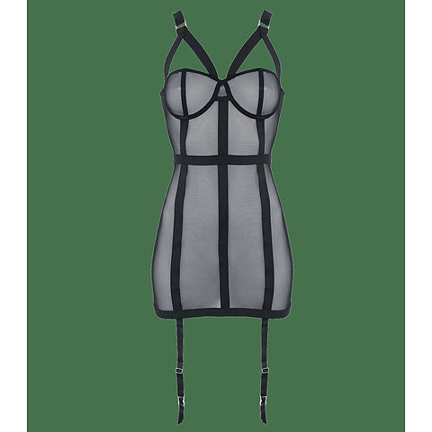 Elastic Banding Black Mesh Women's Dress by Muse