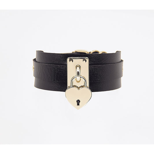 Heart Padlock Faux Leather Collar by Love In Leather
