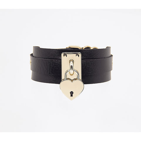 Heart Padlock Faux Leather Collar by Love In Leather