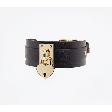 Heart Padlock Faux Leather Collar by Love In Leather