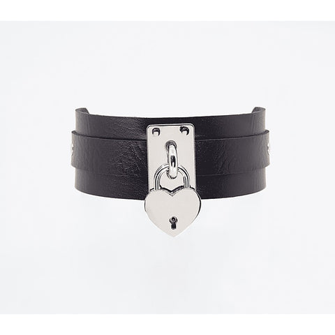 Heart Padlock Faux Leather Collar by Love In Leather