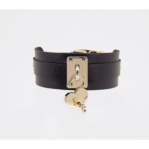 Heart Padlock Faux Leather Collar by Love In Leather