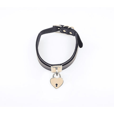 Heart Padlock Faux Leather Collar by Love In Leather