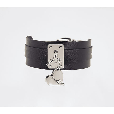 Heart Padlock Faux Leather Collar by Love In Leather