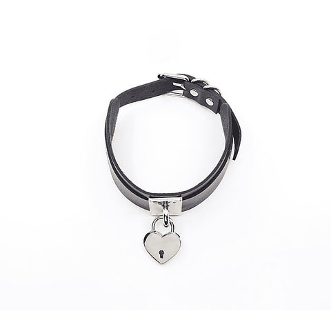 Heart Padlock Faux Leather Collar by Love In Leather