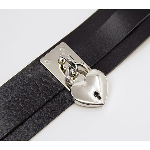 Heart Padlock Faux Leather Collar by Love In Leather